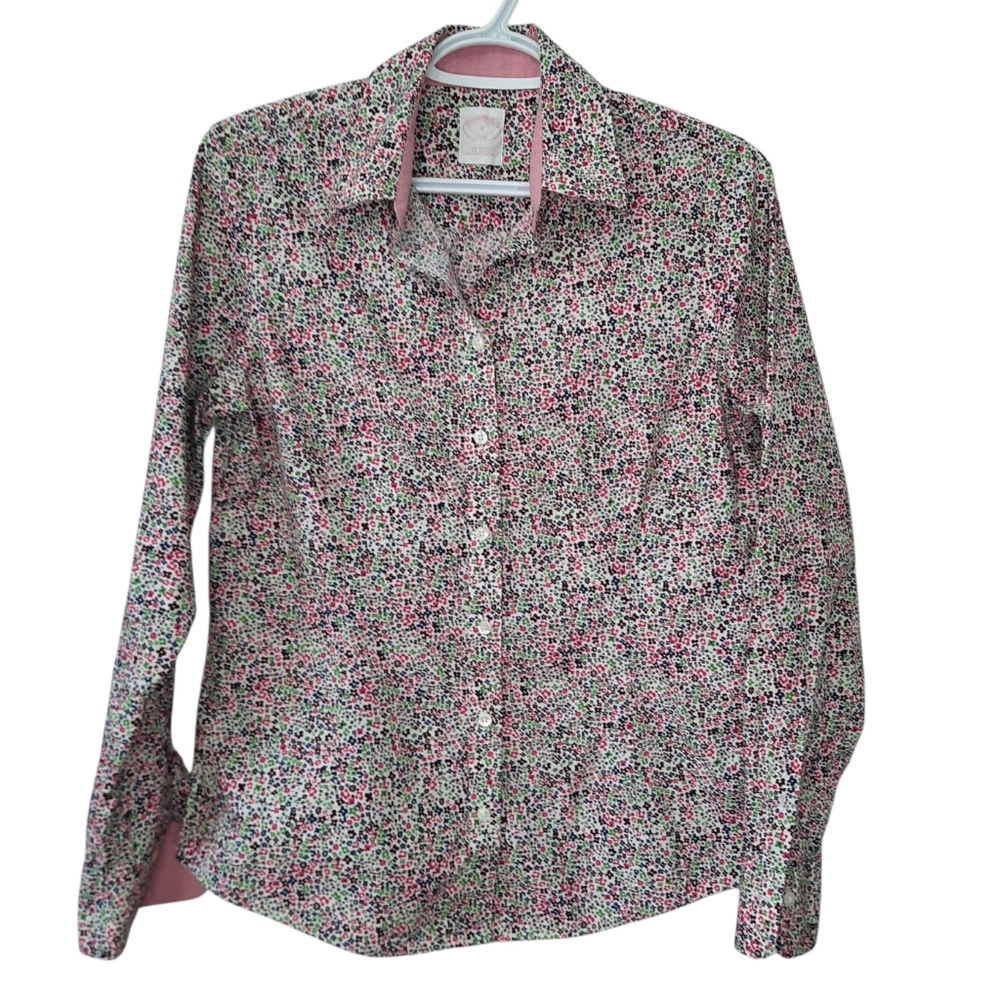 Brooks Brothers 346 Button Up Blouse Top Tailored Fit Floral Womens Size 8 Prep